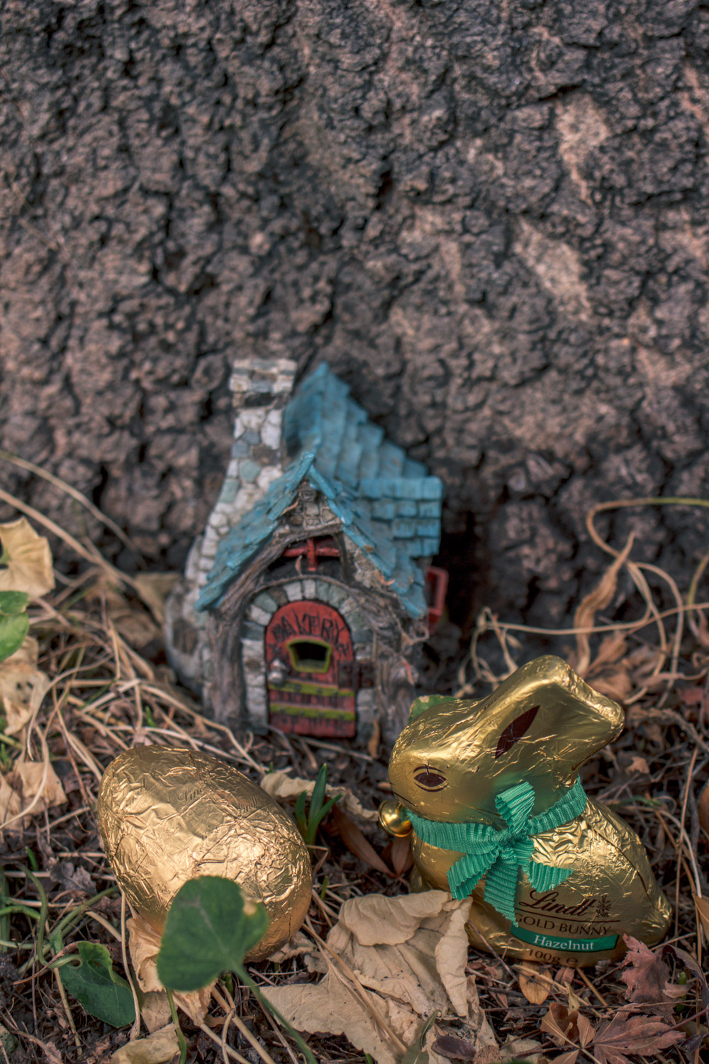 Fairy house and chocolate eggs and bilby at the Autumn Themed Easter Egg Hunt in Australia. 