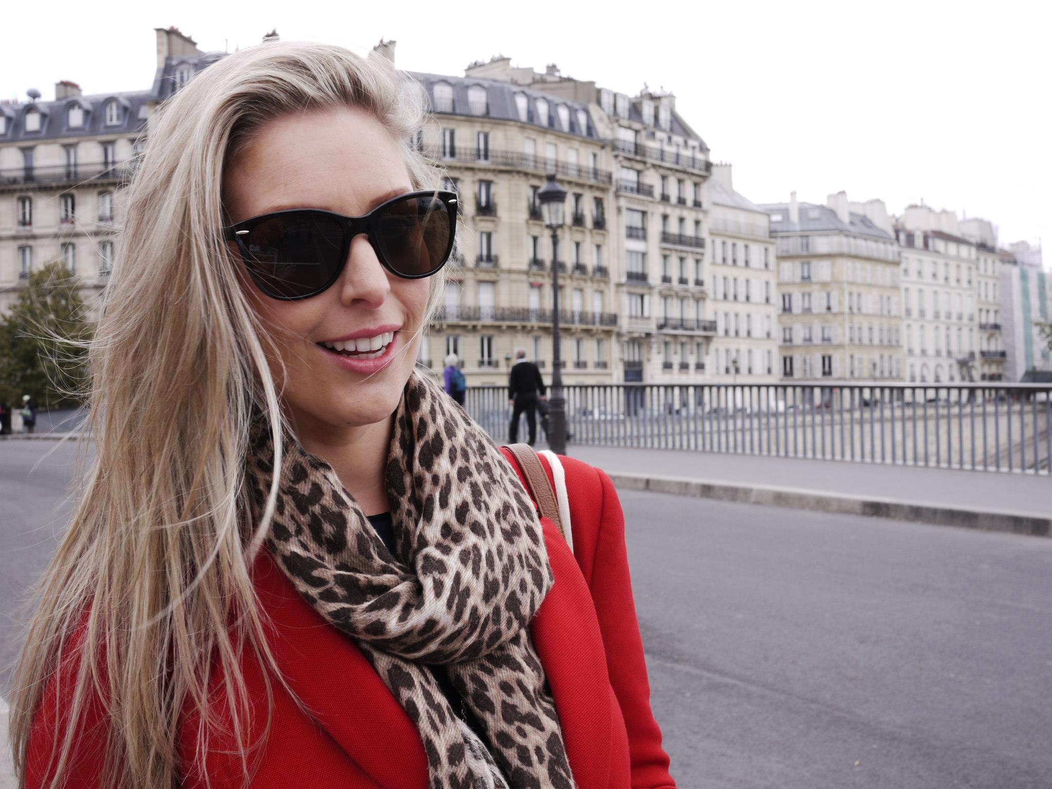 Deneale from Goldfields Girl wearing a leopard print scarf in Paris