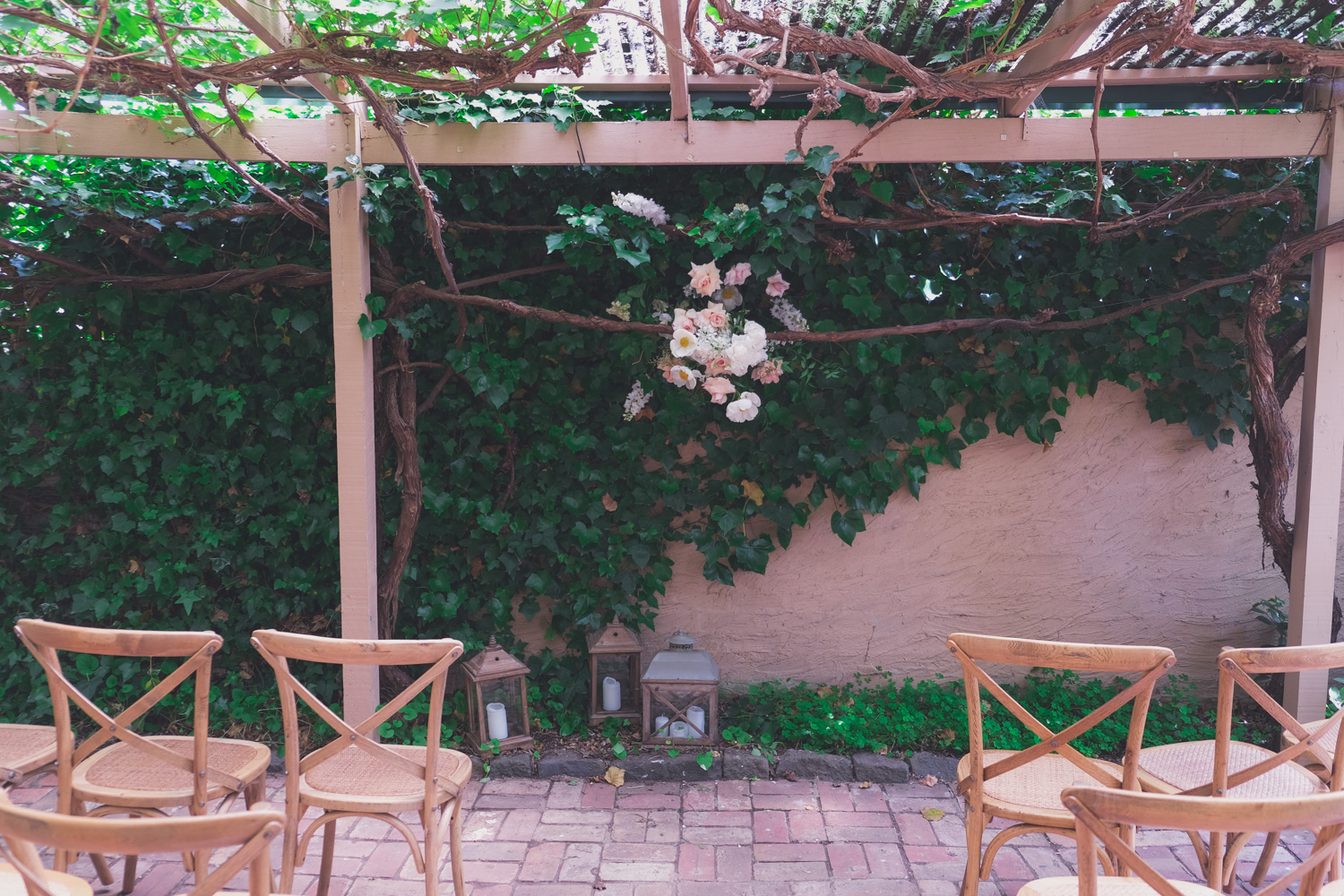 Ceremony space decorated by Flowerqueen Co and Trove Hire and Events 