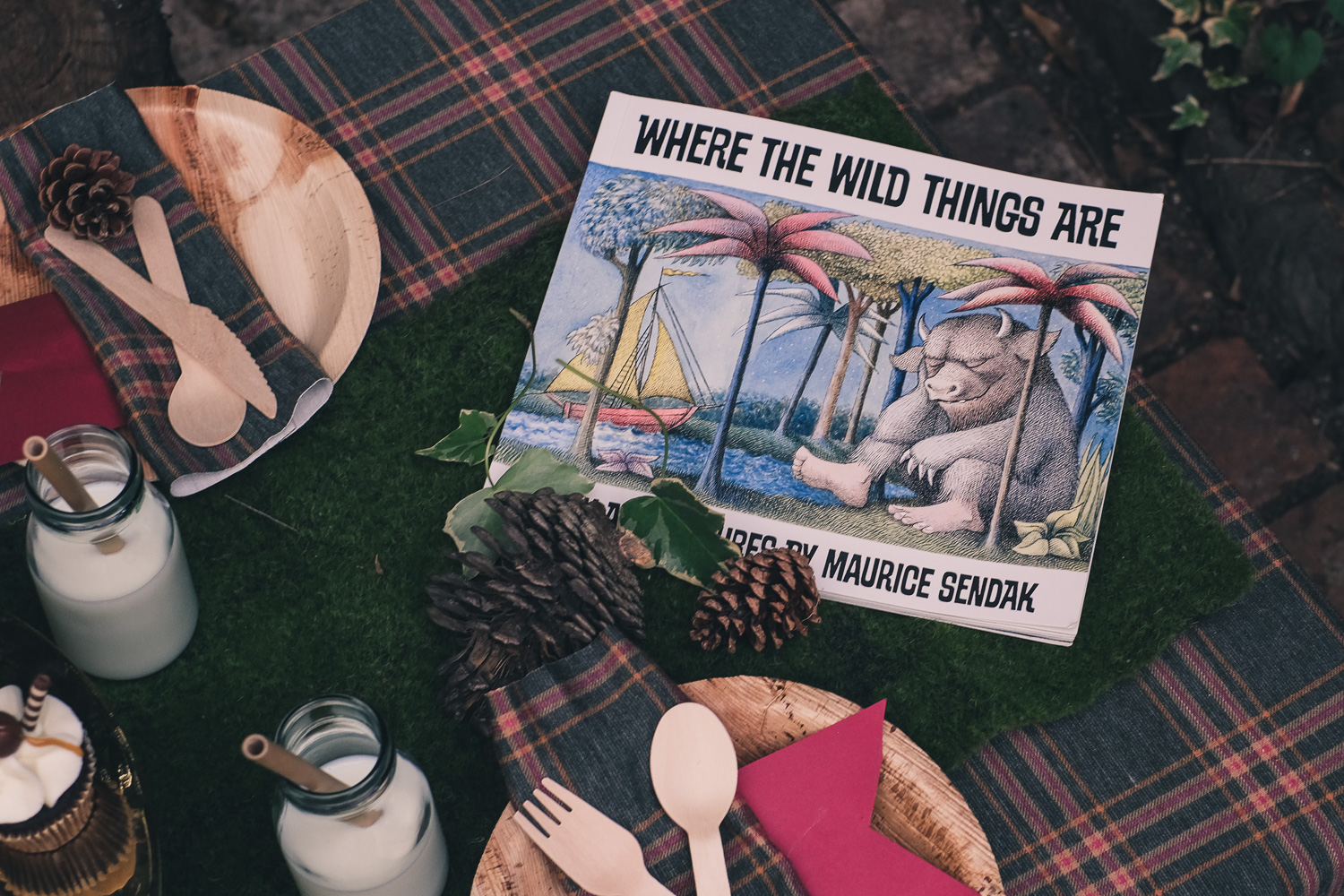Book Where The Wild Things Are by Maurice Sendak on birthday party table